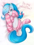  &lt;3 absurd_res bed blue_eyes blue_hair blush cat-named-fish clothing equine fan_character female freckles fur hair hi_res holidays hooves horn legwear long_hair looking_at_viewer lying mammal my_little_pony navel on_back one_eye_closed panties solo stockings text two_tone_hair underwear unicorn valentine&#039;s_day white_fur 
