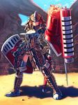  armor gunlance highres monster_hunter monster_hunter_mezeporta_kaitaku-ki rathalos_(armor) shield solo weapon 