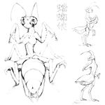  antennae anthro arthropod big_eyes black_and_white breasts female insect insectoid jetcrow looking_at_viewer mantis monochrome multi_limb multiple_legs multiple_poses non-mammal_breasts presenting solo standing 