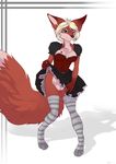  2015 anthro canine cleavage clothed clothing dress female fennec flashing fox legwear mammal partially_clothed prostitution pussy rach_verity skirt smile solo stockings 