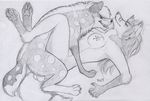  2015 anthro anthro_on_feral balls bestiality breasts canine duo female feral fox interspecies leg_wrap legs_up lying male mammal maned_wolf nude on_back paper-wings penetration sex sketch straight tattoo tongue tongue_out 