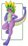  2015 absurd_res aged_up anthro anthrofied blush clothed clothing digitigrade dragon friendship_is_magic green_eyes half-dressed hi_res male my_little_pony navel older open_mouth scalie sharp_teeth solo spike_(mlp) spines teeth theecchiqueen topless underwear 