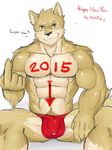  2015 abs anthro biceps bulge canine clothing kenzo. male mammal muscles pecs solo underwear wolf yellow_eyes 