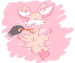  disembodied_hand duo eyes_closed female fennekin feral fur kemono nintendo open_mouth pok&eacute;mon pussy sd_(artist) solo_focus stick tickling video_games yellow_fur 