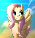  2012 blue_eyes cloud cute cutie_mark equine female feral fluttershy_(mlp) friendship_is_magic hair looking_up mammal my_little_pony outside pegasus pink_hair portrait sky skyline19 solo wings 