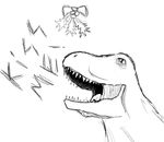  ambiguous_gender dinosaur english_text feral holidays holly_(plant) monochrome nox451 open_mouth plain_background plant sketch solo teeth text tongue white_background 