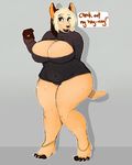  anthro anubian_jackal big_breasts breasts canine cleavage clothed clothing dripdry ear_piercing female herro jackal jewelry keyhole_turtleneck looking_at_viewer mammal overweight panties piercing ring solo standing sweater text thick_thighs underwear voluptuous wide_hips 