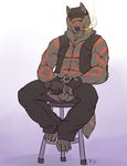  anthro bear biker black_penis canine cigar claws clothed clothing fur horu hybrid knot male mammal penis rrowdybeast smoke smoking solo wolf 