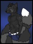  anthro belt built canine clothed clothing cute darachi djpandako half-dressed half_body hands_in_pockets hybrid jeans male mammal markings muscles red_panda simple_background solo standing topless wolf wolfa 