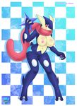  2015 amphibian anthro big_breasts blue_skin breasts female frog greninja hi_res holding_pokeball holding_weapon master_ball navel ninja nintendo nipples pink_eyes pink_nipples pok&eacute;ball pok&eacute;mon pussy shinn solo standing throwing_star tongue video_games weapon webbed_feet webbed_hands 