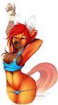  anthro arm_up breasts canine clothed clothing female geekidog hair mammal maned_wolf midriff nipple_slip panties panties_down partially_clothed red_hair skimpy solo underwear 