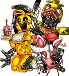  2015 animatronic anthro avian bird canine chica_(fnaf) chicken female five_nights_at_freddy&#039;s five_nights_at_freddy&#039;s_2 fox group looking_at_viewer machine mammal mangle_(fnaf) mechanical nekubi robot smile toy_chica_(fnaf) 
