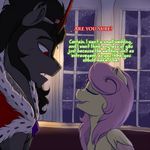  2015 dialogue duo english_text equine evehly female feral fluttershy_(mlp) friendship_is_magic horn horse king_sombra_(mlp) male mammal my_little_pony pegasus text unicorn wings 