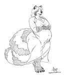  anthro belly black_and_white boo3 breasts chubby crystalin dress female mammal monochrome plain_background raccoon solo white_background 