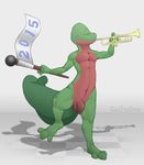  2015 balls dancing eyes_closed flaccid flag gantheotter holidays long_foreskin male musical_instrument new_year nintendo nipples nude penis pok&eacute;mon reptile scalie shadow simple_background solo treecko trumpet uncut video_games 