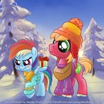  big_macintosh_(mlp) blush duo earth_pony equine female feral forest friendship_is_magic gift hat horse male mammal my_little_pony outside pegasus pony rainbow_dash_(mlp) sky smudge_proof snow sweater tree tsundere wings young 