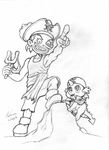  baby_dragon black_and_white child dragon duo humanoid irie-mangastudios male monochrome my_little_pony one_piece pencil_(artwork) pirate pointing spike step_pose traditional_media_(artwork) usopp young 
