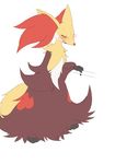  ambiguous_gender anthro blush canine delphox fox fur inner_ear_fluff kajinchu mammal masturbation nintendo open_mouth plain_background pok&eacute;mon red_eyes solo unfinished video_games white_background 