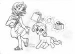  book child crossover cub duo equine female friendship_is_magic horn horse irie-mangastudios mammal my_little_pony nami one_piece pencil_(artwork) pony rarity_(mlp) shopping_bag traditional_media_(artwork) unicorn young 