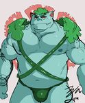  biceps bin_(artist) bulge chubby clothed clothing half-dressed looking_at_viewer male musclegut muscles nintendo plant pok&eacute;mon solo speedo standing swimsuit topless venusaur video_games vines 