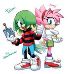  avian bird blue_eyes canary drawloverlala duo ear_piercing female gloves green_eyes hedgehog looking_at_viewer looking_back mammal piercing rosy_the_rascal sega sonic_(series) tekno 