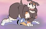  all_fours ambiguous_gender avian bedroom_eyes big_breasts bird breasts canine chubby collar dog duck duck_hunt duck_hunt_dog duck_hunt_duck duo female gradient_background looking_at_viewer mammal nintendo nude shamelesss thick_thighs tongue tongue_out video_games 