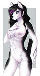  2015 anthro bardju blue_eyes breasts canine female mammal nipples nude pink_highlights pussy solo standing tattoo wolf 