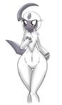  absol anthro bit-small blush chest_tuft claws female fluffy fur horn mane nintendo plain_background pok&eacute;mon red_eyes solo tuft video_games wide_hips 