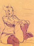  &lt;3 anthro bra chubby clothing dripdry female herro lace legwear mammal monochrome panties sketch solo thigh_highs tongue tongue_out underwear 