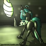  2015 bedroom_eyes cave changeling cocoon crown equine female firefly friendship_is_magic green_eyes hair horn horse long_hair looking_at_viewer mammal my_little_pony pony pussy queen_chrysalis_(mlp) solo sparkler99 tongue tongue_out wings 