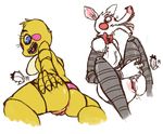  animatronic anus bow_tie butt canine duo female five_nights_at_freddy&#039;s five_nights_at_freddy&#039;s_2 fox machine mammal mangle_(fnaf) marikuishiyutaru mechanical pussy pussy_juice robot toy_chica_(fnaf) 