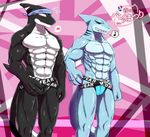  barazoku blush cetacean clothing fashion_show fish jockstrap kemono male mammal marine modeling muscles orca ryuukikeito shark stated_homosexuality sweat underwear whale 