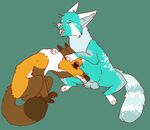  ambiguous_gender balls canine duo erection fellatio feral feral_on_feral flurry fox green_background male mammal nude nyra nyra_(artist) oral penis plain_background sex 