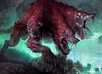  2013 3_heads ambiguous_gender canine cave feral glowing glowing_eyes magic_the_gathering mammal monster multi_head multiple_eyes official_art open_mouth quadruped sharp_teeth snarling solo spines svetlin_velinov teeth tongue tusks underground 