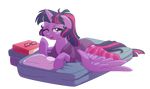  2014 alpha_channel awake bed book cutie_mark equine eyewear female feral friendship_is_magic glasses hair horn lopoddity lying mammal matress my_little_pony nightgown pillow plain_background purple_eyes purple_hair socks tired transparent_background twilight_sparkle_(mlp) winged_unicorn wings 