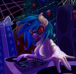 2014 absurd_res anthro anthrofied blue_hair breasts candy_cane christmas christmas_tree cosmicnova equine eyewear female friendship_is_magic hair hi_res holidays horn looking_at_viewer mammal my_little_pony nipples nude open_mouth red_eyes solo tongue tongue_out tree turntable unicorn vinyl_scratch_(mlp) white_body 