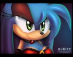  anthro becky_the_hedgehog breasts bust_portrait cleavage clothed clothing collar fan_character female green_eyes hair hedgehog mammal plain_background portrait purity sega smile solo sonic_(series) 