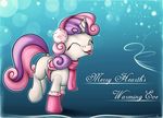  2014 boots earmuffs english_text equine eyes_closed female feral friendship_is_magic fur hair hi_res horn mammal my_little_pony neko-me pink_hair purple_hair scarf solo sweetie_belle_(mlp) text tongue tongue_out two_tone_hair unicorn white_fur 