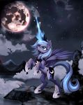  2012 blue_eyes blue_hair cutie_mark equine female friendship_is_magic hair horn mammal moon my_little_pony night outside ponykillerx princess_luna_(mlp) solo star starry_sky tiara winged_unicorn wings 