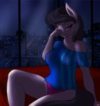  anthro black_hair breasts clothing equine female friendship_is_magic fur grey_fur hair horse inside long_hair looking_at_viewer mammal my_little_pony navel octavia_(mlp) one_eye_closed panties patch_(artist) pony purple_eyes sitting sleepy sofa solo underwear window 