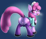  anus bedroom_eyes berry_punch_(mlp) clitoris clothing cutie_mark dock dogg equine female friendship_is_magic fur hair hooves horse legwear long_hair looking_at_viewer looking_back mammal my_little_pony nurse nurse_uniform open_mouth pink_fur pony presenting puffy_anus purple_eyes purple_hair pussy raised_tail rear_view smile solo stockings tongue tongue_out 