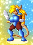  anthro armor big_breasts breasts chaossabre crossgender female mammal marsupial opossum rocket_knight_adventures solo sparkster sword weapon 