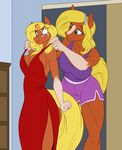  angry anthro big_breasts blonde_hair blue_eyes breasts brown_fur clothed clothing clydesdale daughter dress duo equine female fur hair horse jackie_rose long_hair mammal milf mother parent sherrie_rose shirt shorts standing sweat sweatdrop tank_top toughset 