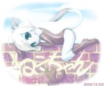  animal_ears b0rn_t0_die brick_wall cat cat_ears cat_tail chibi chicle feline female gloves graffiti japanese_text mammal rubber socks solo text 