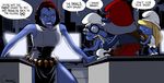  brainy_smurf caanantheartboy crossover female group humanoid knife male marvel mystique_(marvel) not_furry papa_smurf skull smurf smurfette the_smurfs x-men 