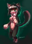  2014 abstract_background anthro black_hair breasts cat feline female green_eyes hair mammal miimows_(artist) navel open_mouth solo standing 