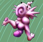  2014 2_toes anthro back balls butt clefable digital_media_(artwork) huge_balls huge_penis humanoid_penis hyper looking_at_viewer looking_back male nintendo nude open_mouth penis plain_background pok&eacute;mon smile solo toes tongue video_games wings 