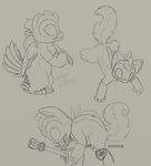  action_pose alien ambiguous_gender avian beak bindle dalek dialogue english_text experiment_(species) fan_character fluffy_tail greyscale line_art looking_down monochrome multiple_images multiple_poses ovni pencil_(artwork) petrock pointy_ears sketch solo standing text traditional_media_(artwork) wings 