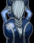  alpha_channel armor big_butt black_background blue_skin butt canastus female grey_hair hair humanoid league_of_legends lissandra not_furry pinup plain_background pose riot_games solo video_games 