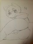  anthro backsack balls big_eyes butt eyebrows hair kemono looking_back male monochrome penis plain_background presenting sirotae_konnta sketch solo young 